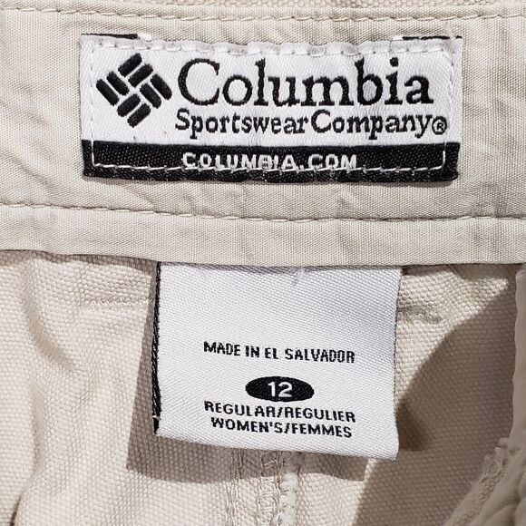 Columbia Outdoor Hiking Pants Women's 12 Long Beige Khaki Straight Leg Pockets - Picture 9 of 14